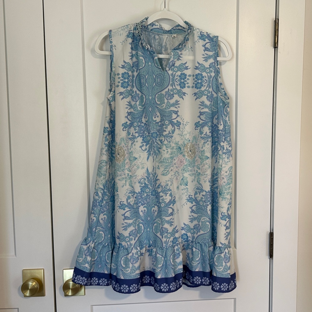 SHEIN Blue and White Sleeveless Dress